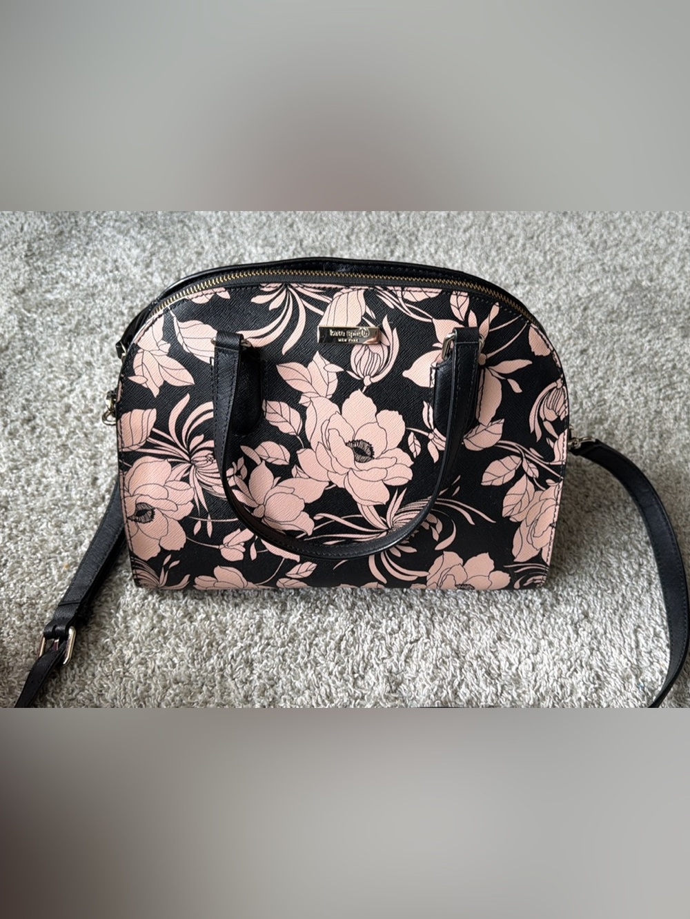 kate spade Black & Pink Floral Dome Satchel Bag